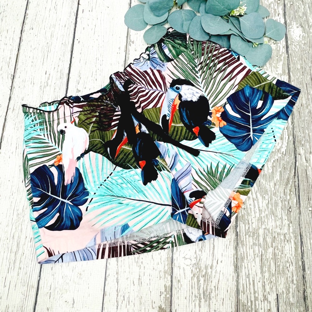 ZARA Tropical Print Drawstring Shorts